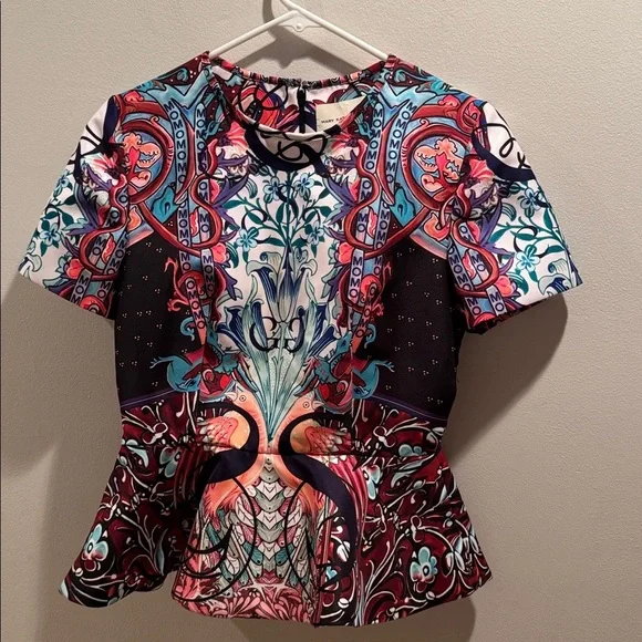 MARY KATRANTZOU Multicolor Graphic Peplum Blouse US 6